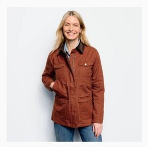 Orvis 1856 Cotton Corduroy Collar Flannel Lined Barn Chore Coat size Womens Med